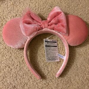 Tokyo Disney Resort Pink bow with sheer tulle  glitter Minnie Mouse Ear Headband